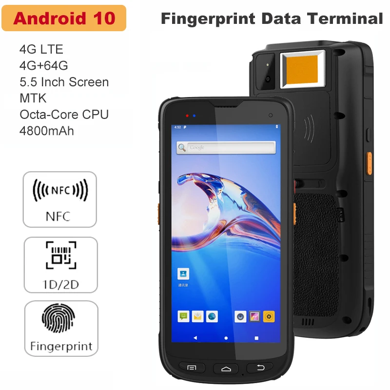 

Mobile Comouter Finger-print wifi Bluetooth GPS Android 10 Octa-Core Handheld PDA Fingerprint Sensor Barcode Scanner