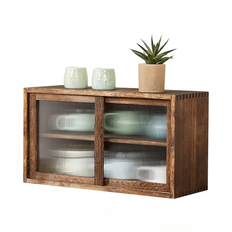 

Desktop solid wood storage box, cup storage cabinet, tea set and water cup shelf, glass tableware storage, dust-proof cabinet