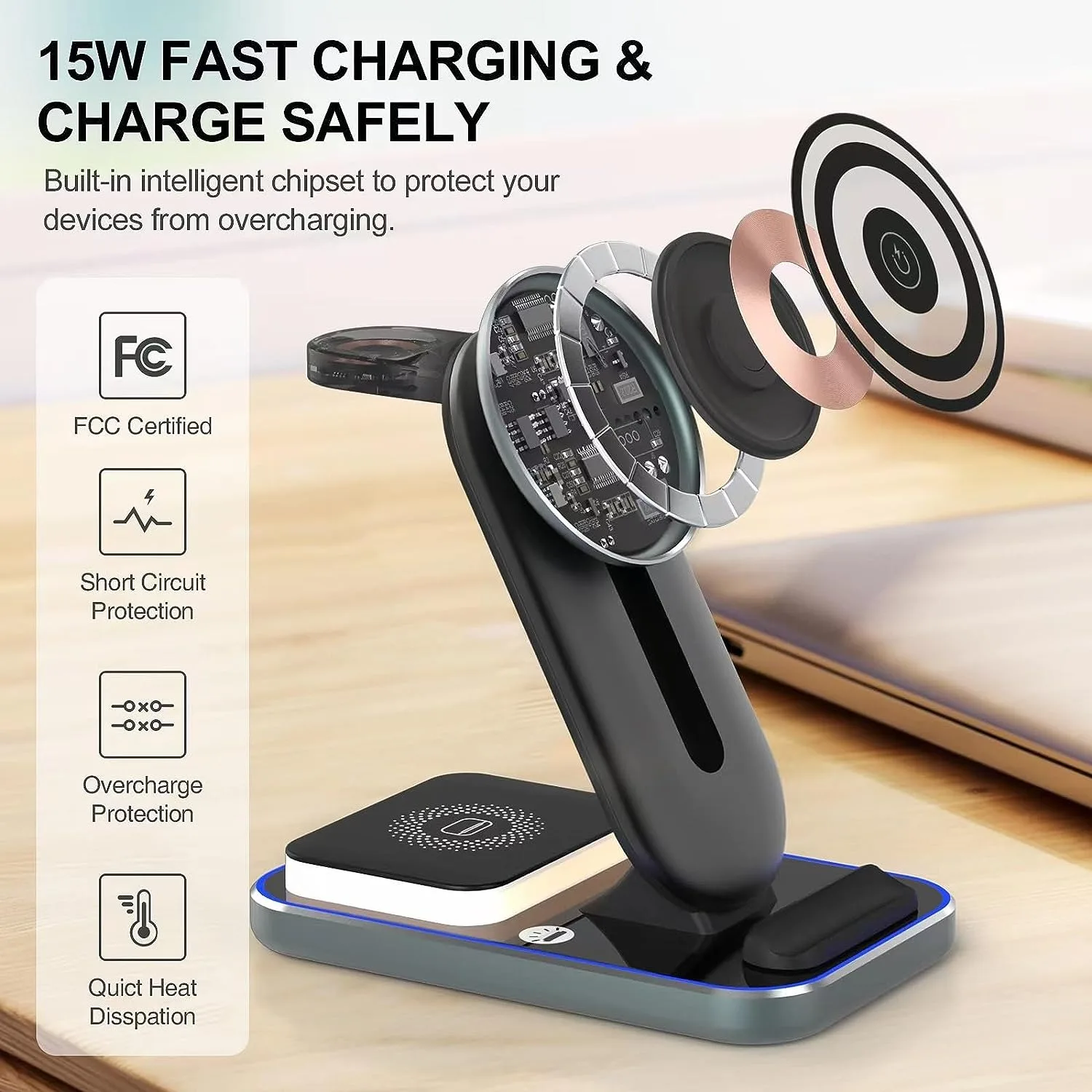 3 in 1 Wireless Charging Station for iPhone 14 13 12 11 X 8 15W Fast Charger Stand for iWatch Ultra 8 7 6 5 4 3 AirPods Pro 3 2