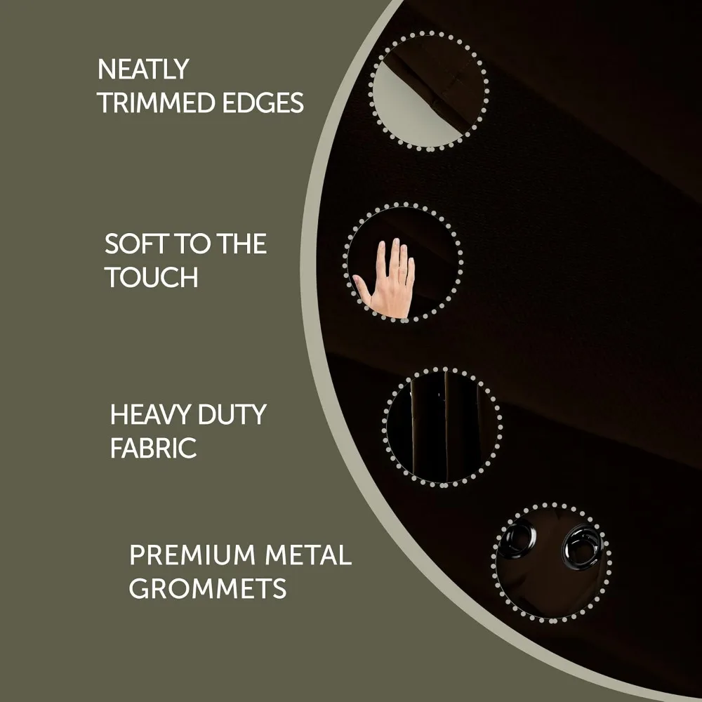 Thermal Insulated Blackout Curtains with Metal Grommets, 180 x 108, Chocolate Brown, Single Panel, Energy Efficient Window Treat