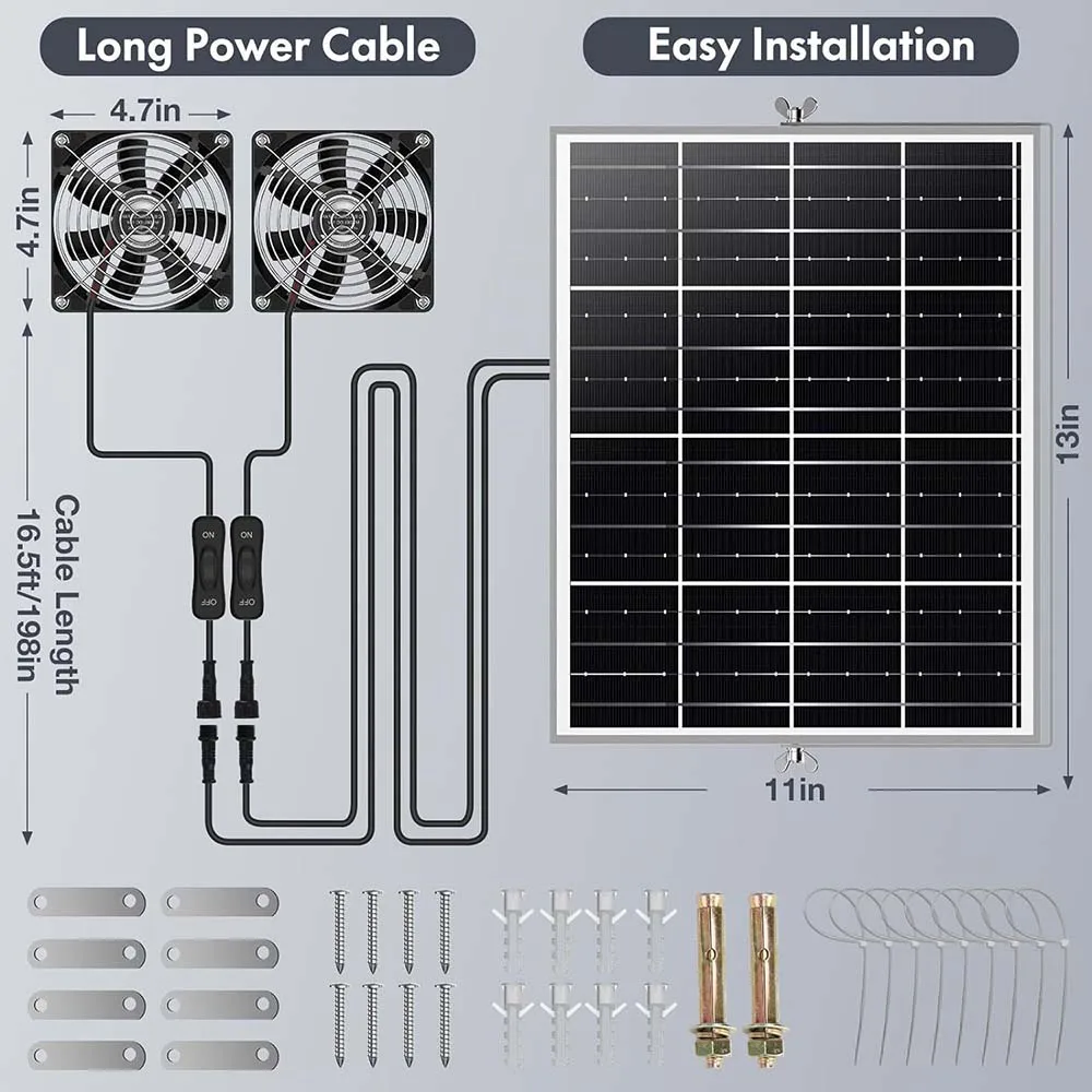 Solar Fan Kit  Solar Panel Dual Fan IPX7 Waterproof For Dog Chicken House RV Greenhouse Fan Solar Panel Powered Air Extractor