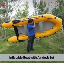 2.3~3.3m Inflatable Boat with Air Deck Set 0.9mm PVC Wear Resistance Slat Kayaking LUYA Fishing Boat with 2+1 Air-chambers
