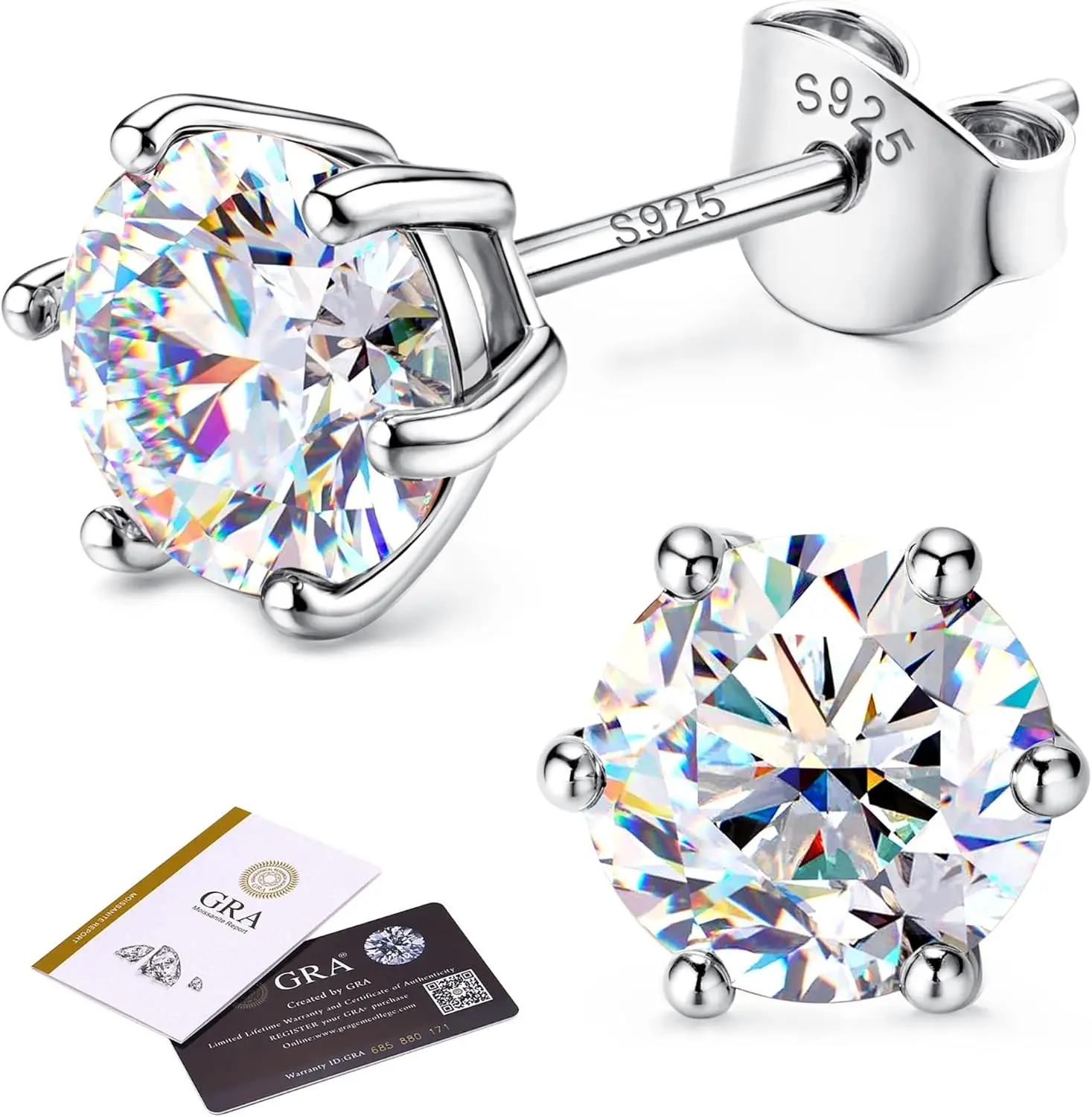 

Moissanite Stud Earrings : 18K White Gold Plated Solid 925 Sterling Silver Earring Hypoallergenic
