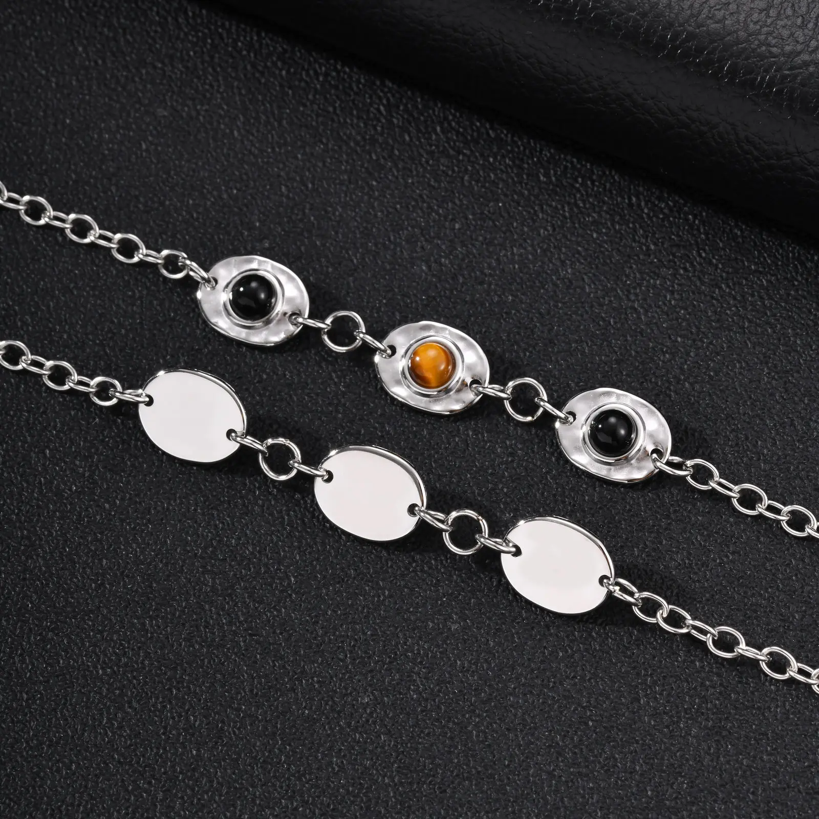 Neues Kettenarmband für Männer, Glücksbringer Heilendes Naturstein-Armband, Hip-Hop Edelstahl-Kettenarmband Geschenk – Detail 2