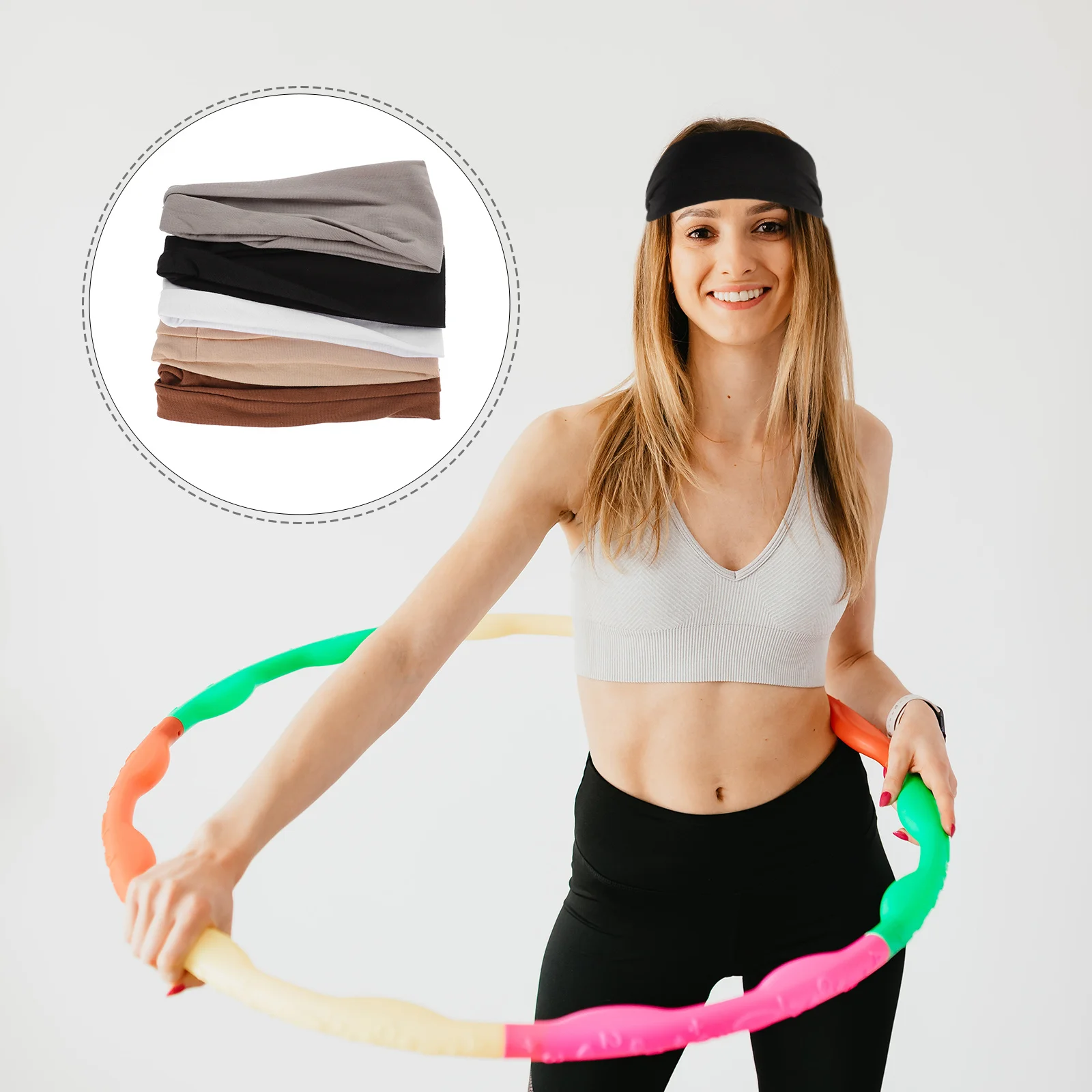 

5Pcs Elastic Cotton Headbands Workout Sports Yoga Sweat Absorbing Hairbands Women Unisex Fitness Accessories Headbands for Women