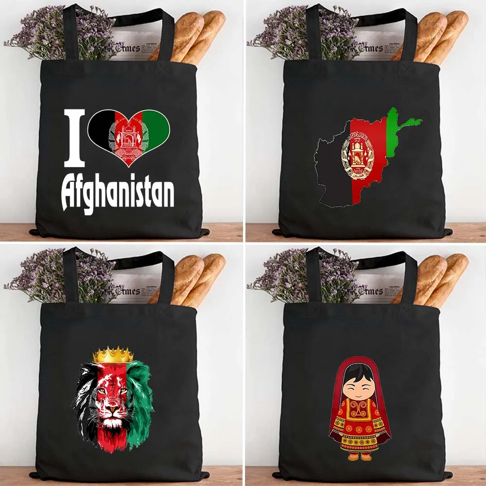 

Love Afghan Flag Butterfly Heart Emblem Afghanistan Women Shoulder Shopper Shopping Canvas Tote Bag Harajuku Female Lady Handbag