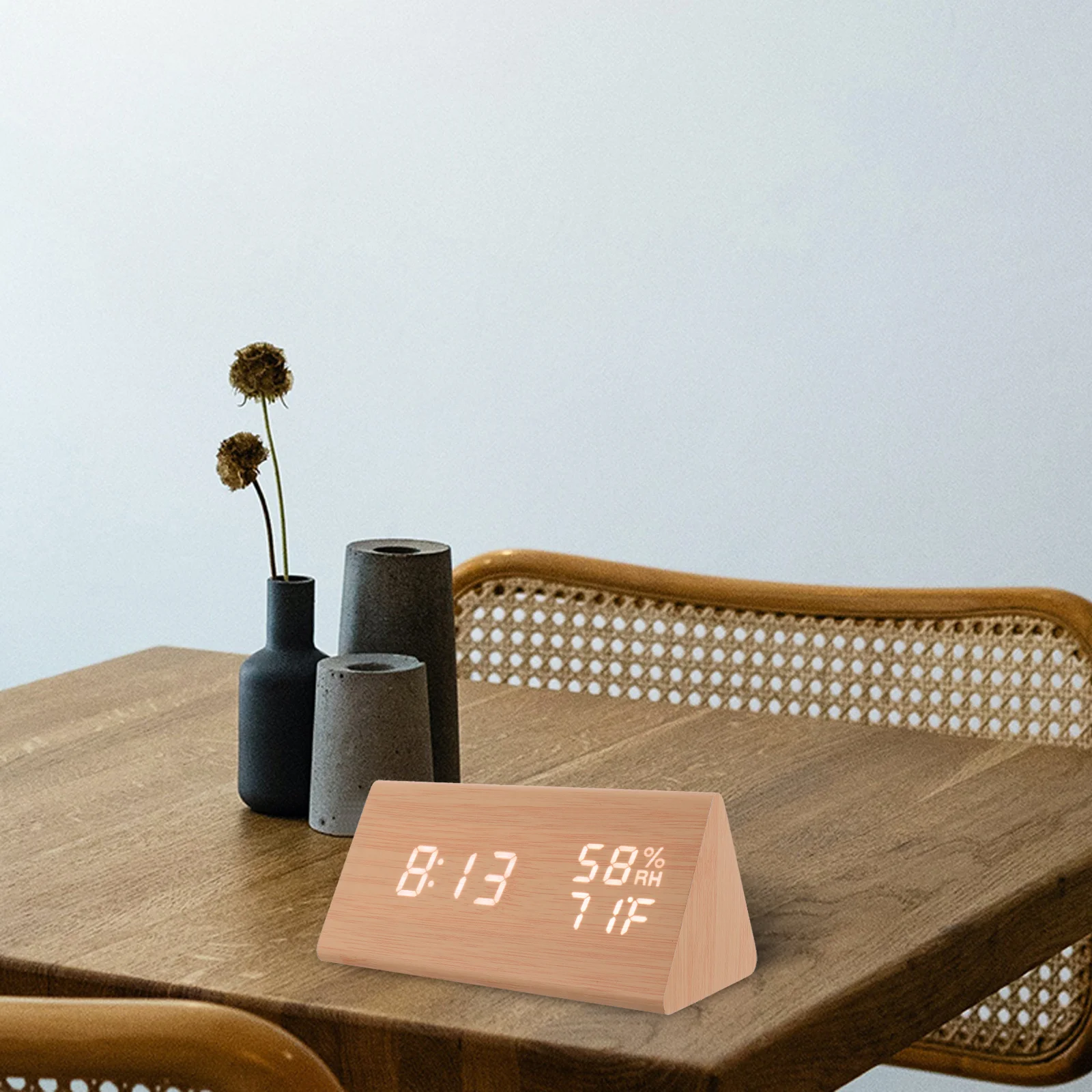 

Wooden Led Alarm Clock Sound Control Brightness Adjustment Usb Powered Digital Display For Home Office Bedside Decor