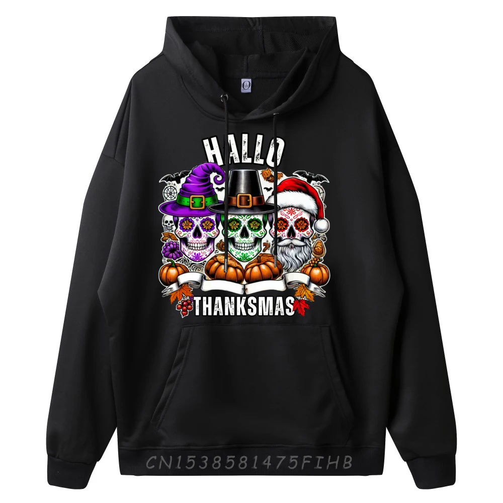 Sugar Skull Christmas Halloween Thanksgiving Hallothanksmas Brand Clothing Funny Pullover Hoodies