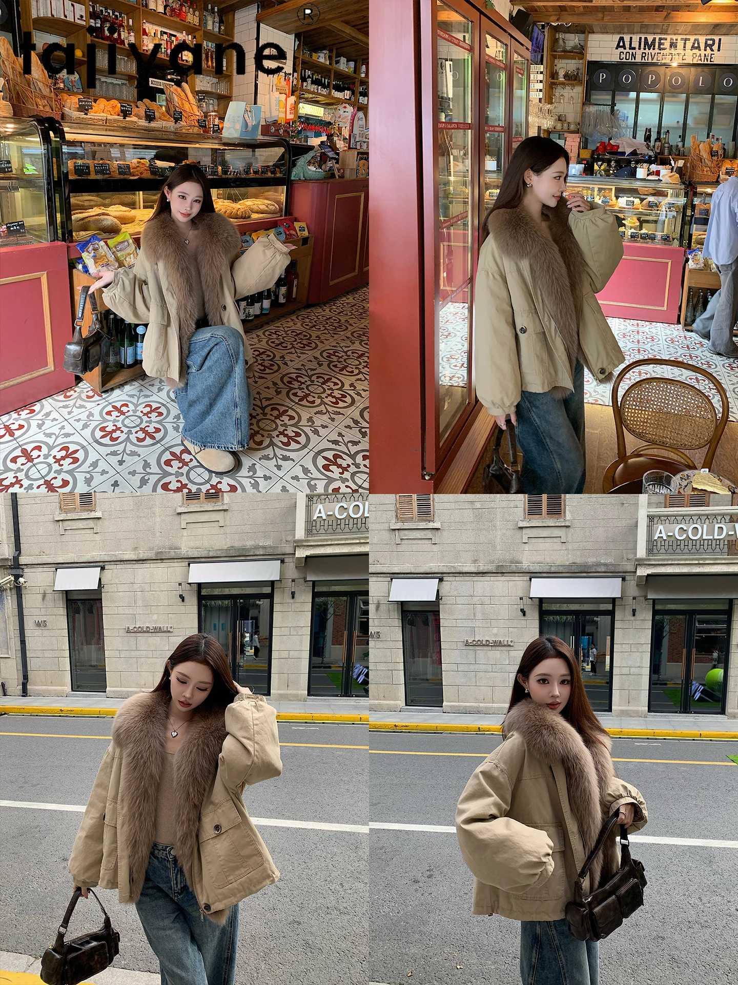 TAJIYANE أوزة أسفل معطف المرأة انفصال الثعلب الفراء طوق سترة معاطف قسط ملابس خارجية دافئة 2025 الشتاء ملابس امرأة putaхоovyк