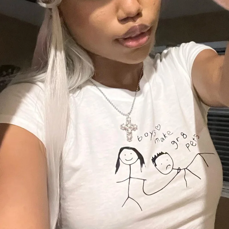 

Укороченный топ в готическом стиле с забавным графическим рисунком, Y2k, футболка с коротким рукавом в стиле Харадзюку, 2000