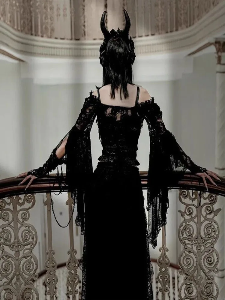 Capispalla cardigan aperto in pizzo gotico Sle Sve Design scavato Costume d'halloween da donna Avvolgente sexy scavato