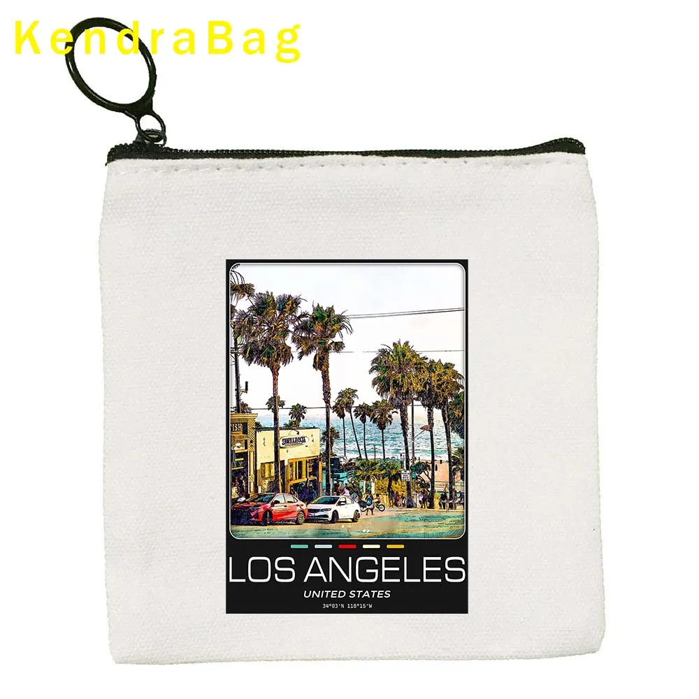 New York London Los Angeles Paris Key Coin Purse San Francisco Seoul Sydney Toronto Las Vegas Miami Canvas Bag Pouch Wallet Gift