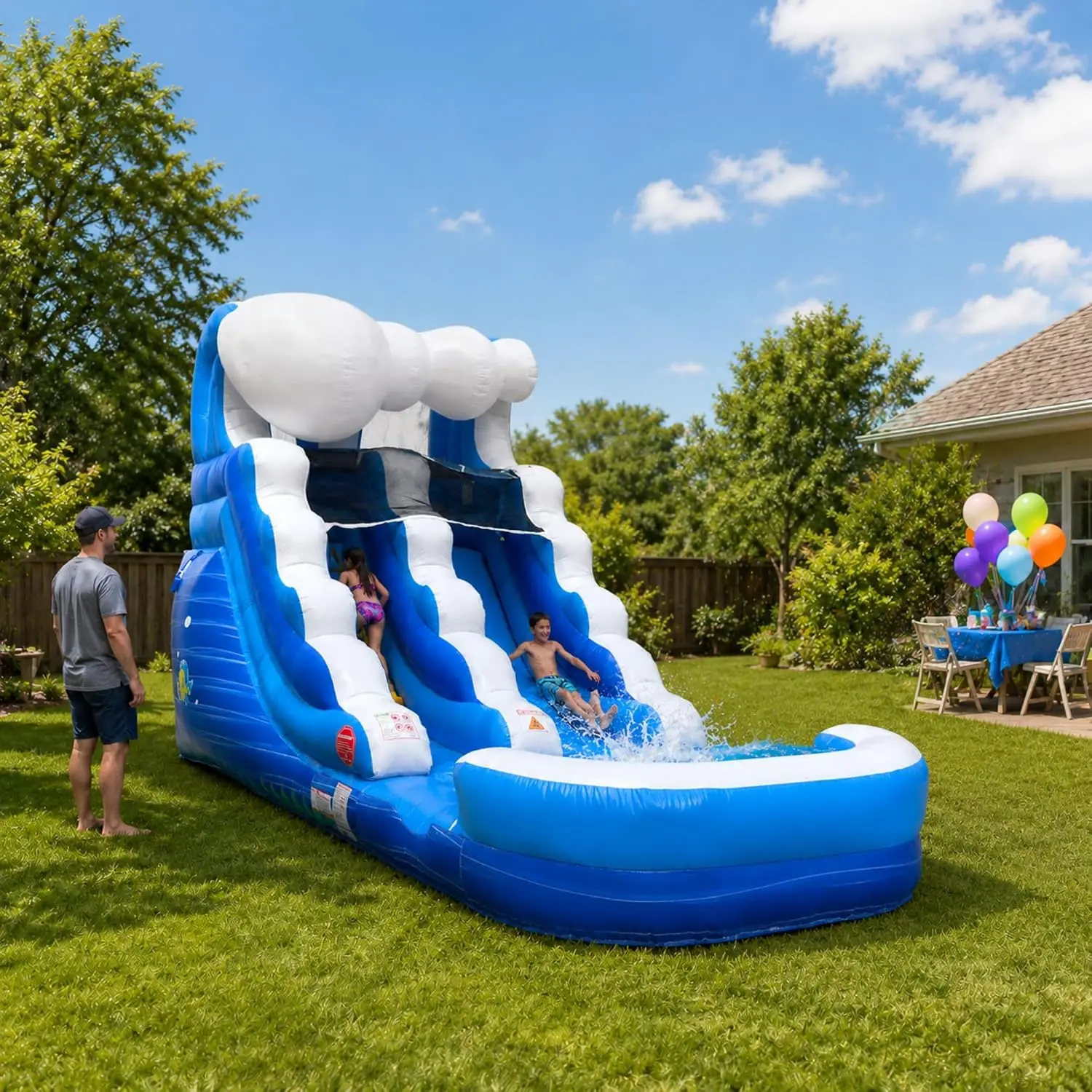 Inflatable Waterslide, Blue Wave Design, Blower Not Included