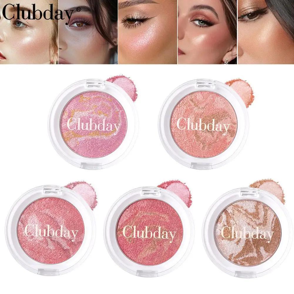 

Pearly Blush Marble Pattern Face Baked Brighten Blush Highlight Long-lasting Natural Highgloss High Pigment Contour Face Makeup