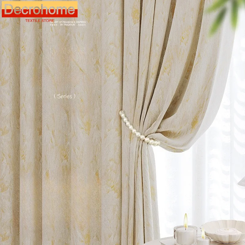 Chenille Gold-plated Curtains Blackout French Cream Style Curtains for Living Dining Room Bedroom Luxury Custom Size Partition