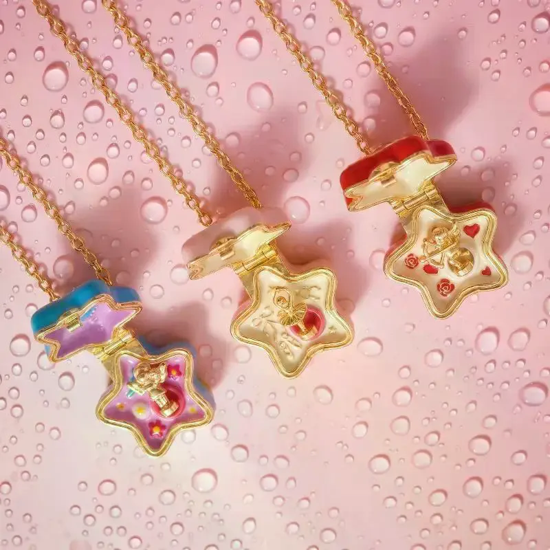 Cute Five Pointed Star Love Heart-shaped Open Box Picture Frame Pendant Fashionable Sweet Opening And Closing Box Necklace