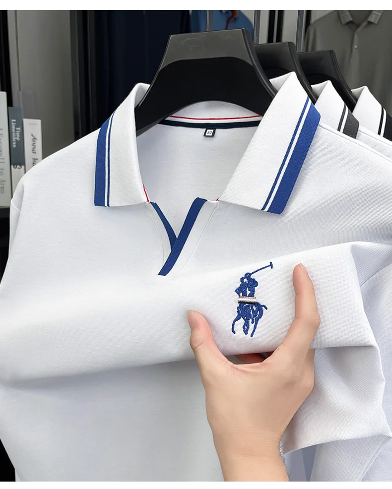 

Men's Long Sleeve T-shirt 2025 Spring/Autumn New Scissor Collar Polo Top