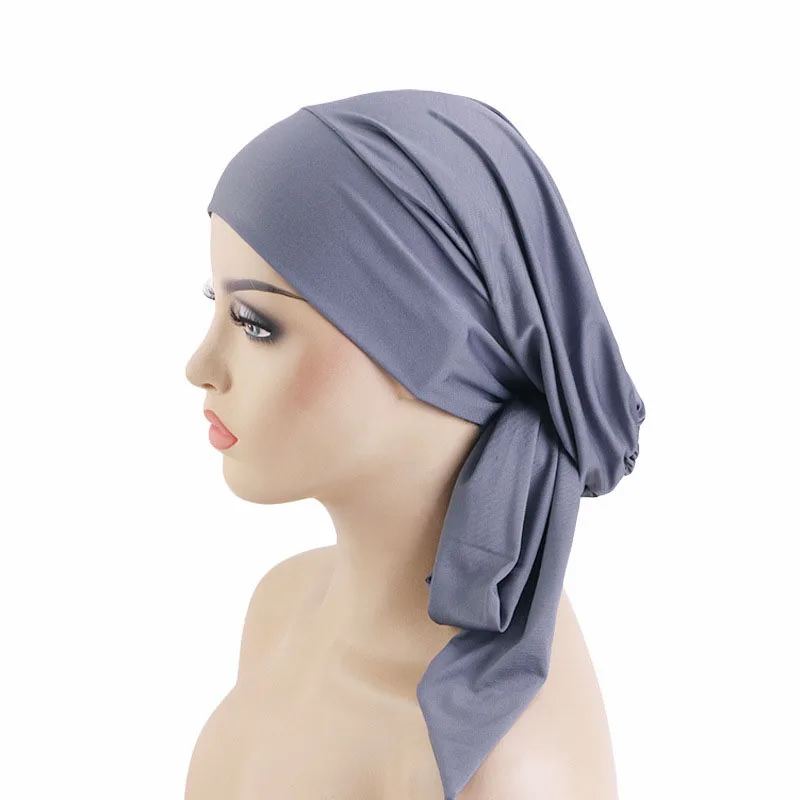 Muslim Women Hijab Pre-Tied Pirate Hat Chemo Cap Inner Strech Cancer Islamic Arab Bonnet Turban Headwear Wrap Head Scarf Beanie