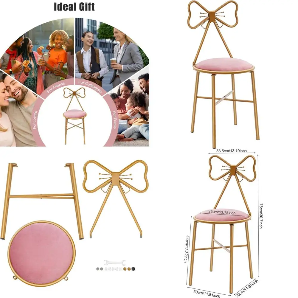 

Элегантный стул-табурет в форме бабочки с плюшевым сиденьем, вместительный стул для макияжного столика глубокого розового цвета