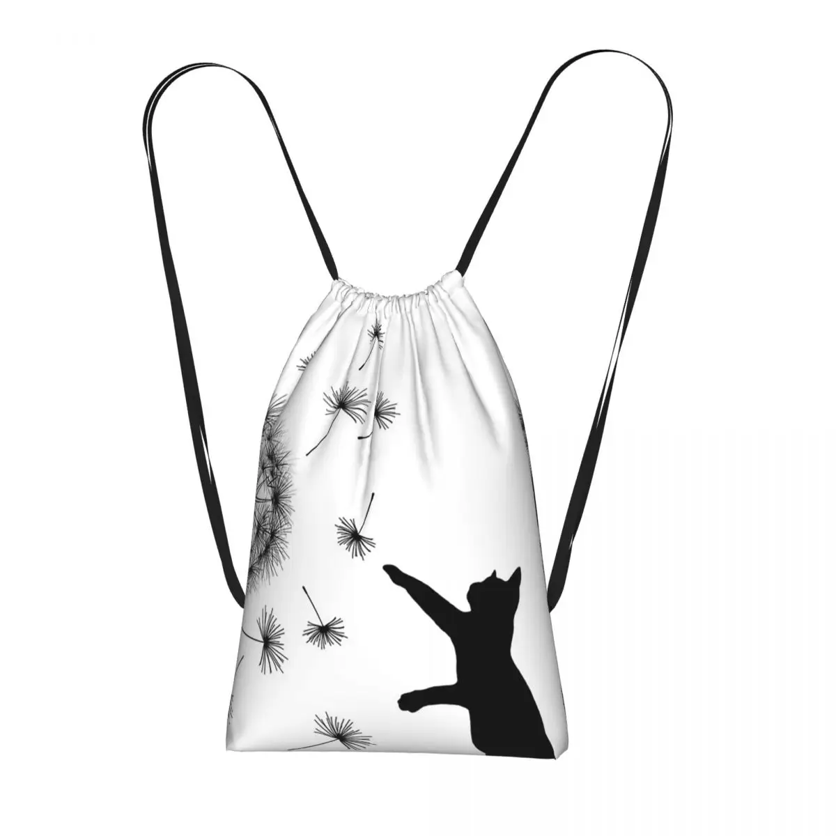 Cat Flies In The Air On A Dandelion Backpacks Casual Drawstring Bags Sports Bag Book Bags for Man Woman Students