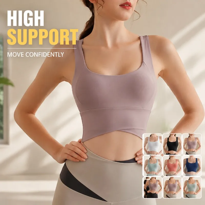 Women New High‑impact Shockproof Sports Bra, Bare‑skin Soft‑touch Beauty‑back Yoga Tank Top, Outer‑wear Friendly Fitness