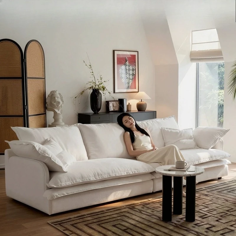 Removable cotton and linen fabric sofa living room 2026 new straight row cream wind linen down autumn pool sofa