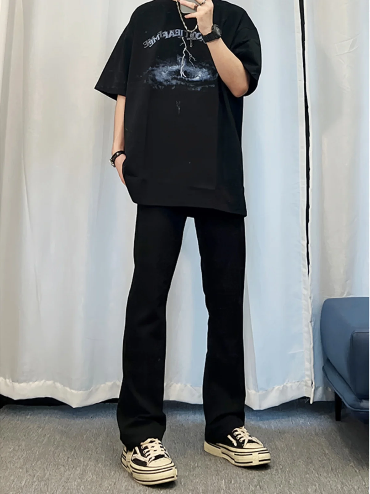 

Мужские летние тонкие джинсы Pure Bla Slim Straight в американском стиле, с низкой посадкой, на молнии, повседневные, для подростков