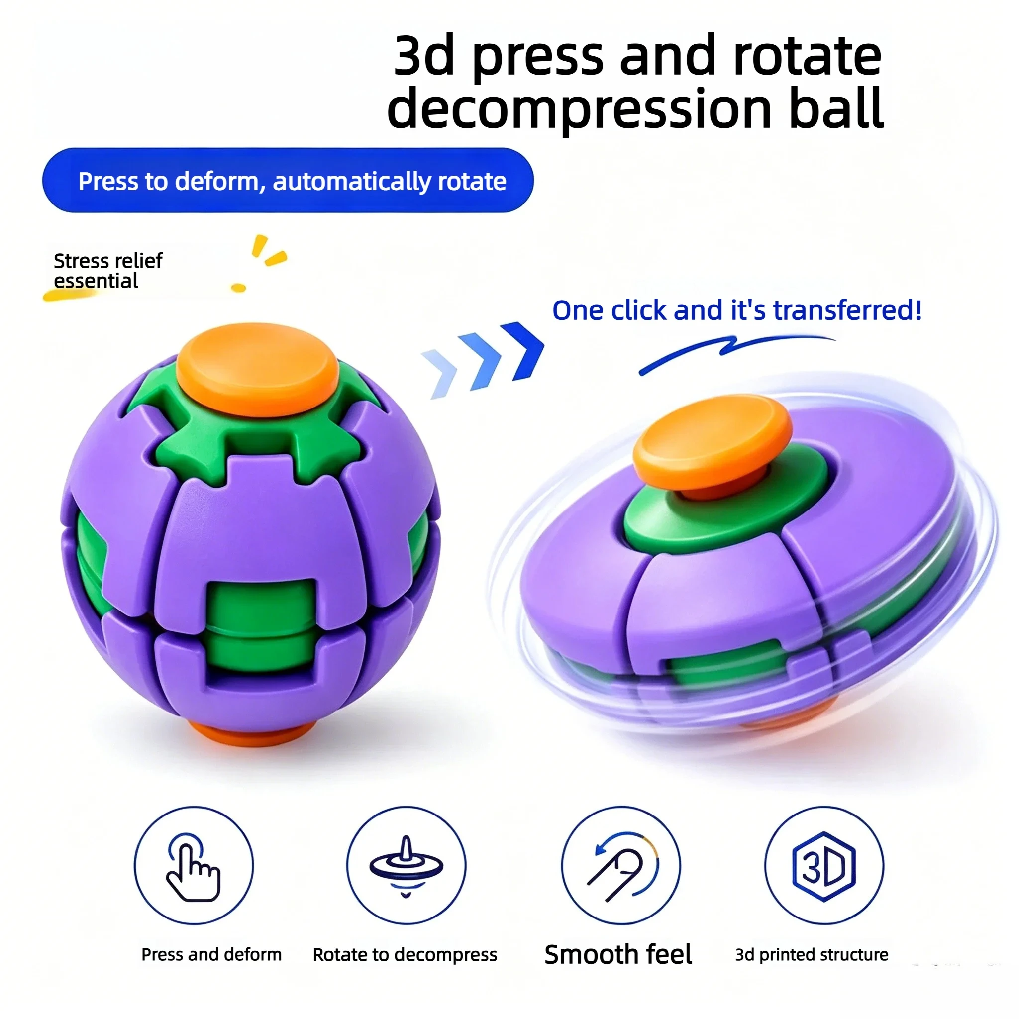 Rotatable Fidget Stress Relief Ball Spin Fidget Spinner Hand Sensory Anxiety Relief Desk Toy view 5