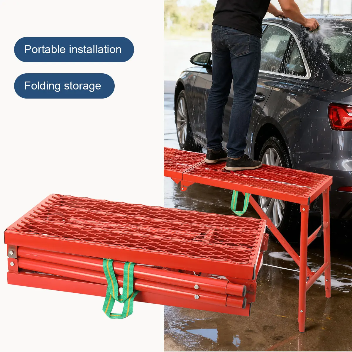 

150x40cm Folding Work Platform Scaffold Height Adjustable Scaffolding Portable Horse Stool 350kg Capacity Non-slip Bench Ladder