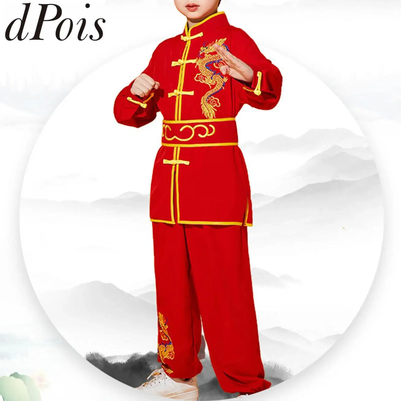 Kids Boys Girls Kung Fu Chinese Martial Arts Performance Costume Tai Chi Training Outfits Embroidery Traditional Chinese Uniform