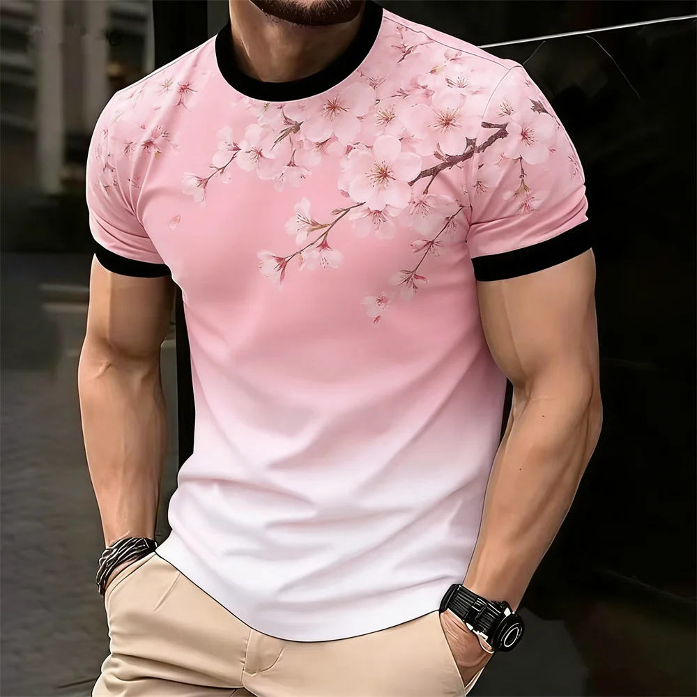 Floral Pattern Men's Casual T-Shirts Summer Short Sleeve 3D Flower Printed Street Male T Shirt 6XL Plus Size Top