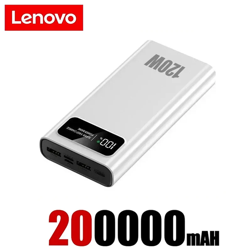 Lenovo 200000mAh Power Bank 120W Schnelles Laden, supergroße Kapazität, Outdoor-Powerbank für mehrere Geräte mit LED-Digitalanzeige