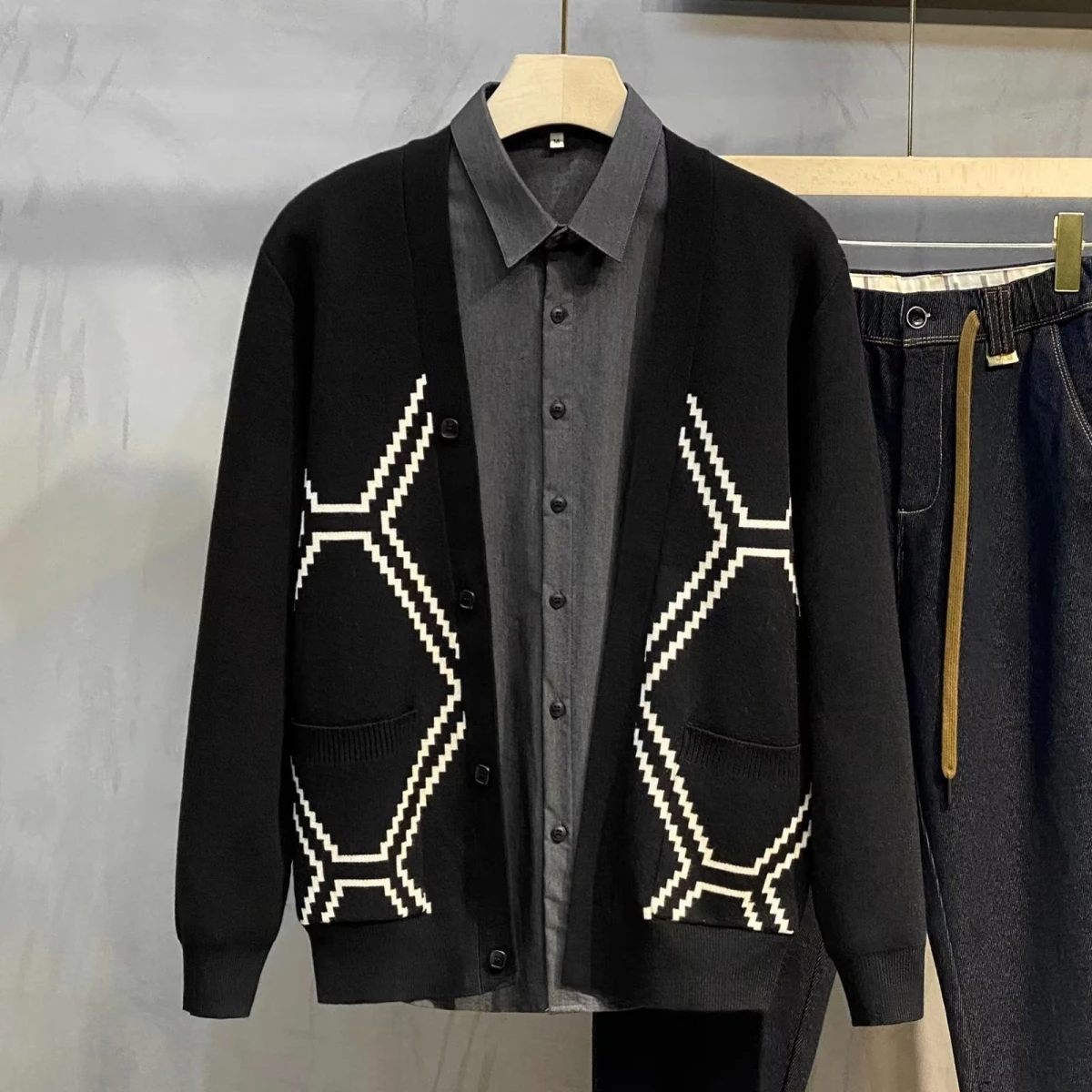 

Knitted Cardigan Sweater Men's Slim Fit Trendy Spring Autumn New Sle Polyester Fiber Zipper Closure Regular Length