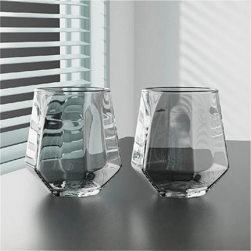 

TOPLIVING 11oz/320ml Hexagonal Wine Glass Creative Whiskey Glass Brandy Cocktail Cups Personalized Beverage Mug Cafe Milk Tea Co