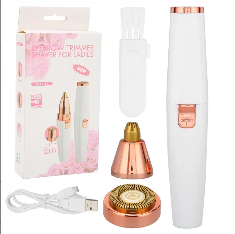 Depiladora Facial y Recortadora de Cejas 2 en 1, Recargable, para Labios, Cuerpo y Vello Facial, Depiladora Eléctrica Portátil a Prueba de Agua para Mujer