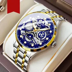 Men's Watch Brand Fashion Business Watches Quartz Night Glow Hollow steel strip Waterproof Male Clock Reloj