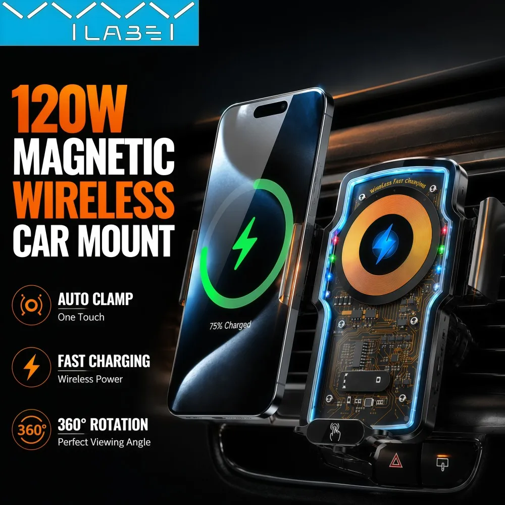 Vyvylabs Magnetic Wireless Car Phone Holder Fast Charging Air Vent Car Charger Mount 360° Rotation Auto Clamp for iPhone Android
