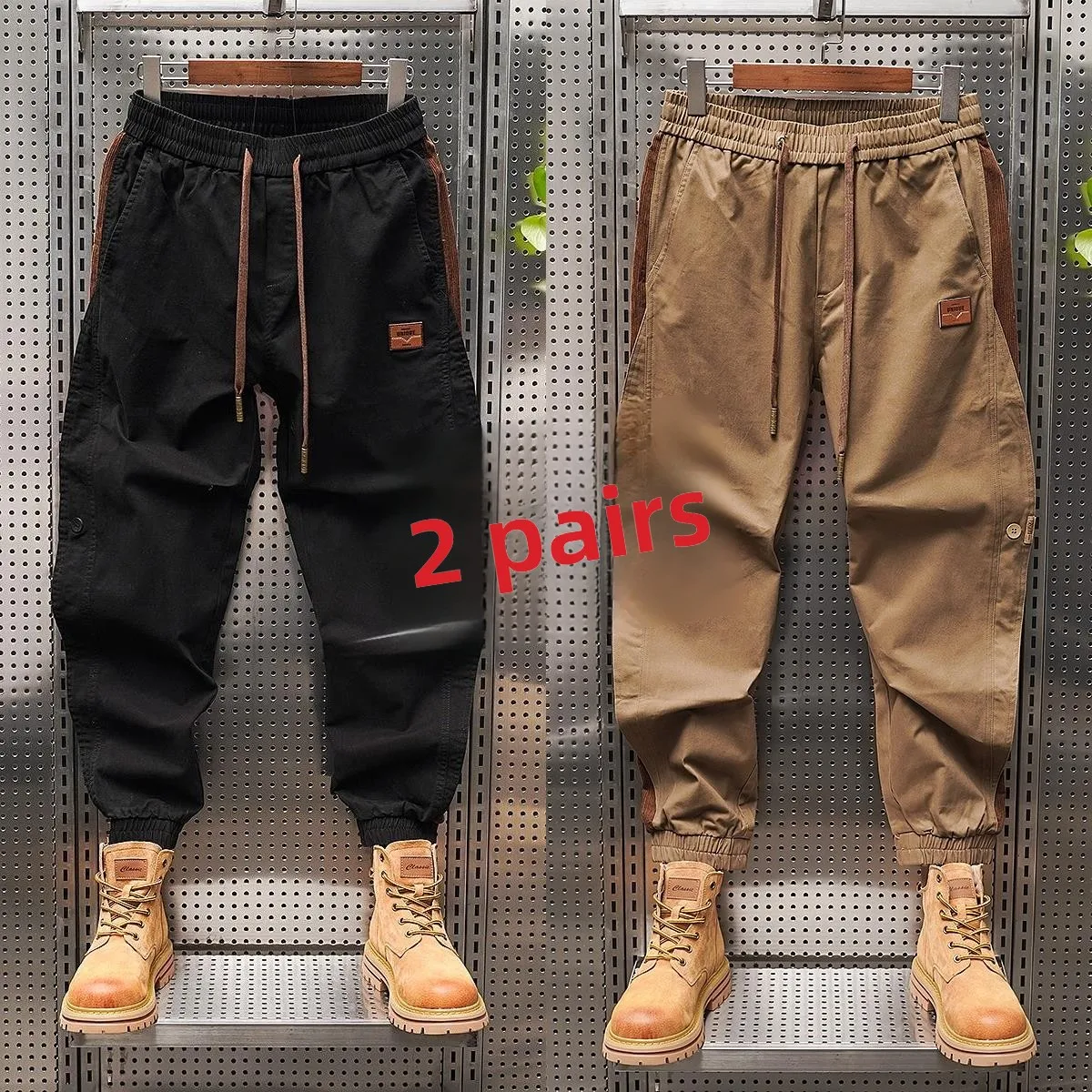 بنطلون عمل رجالي للخريف والشتاء مقاوم للبلى فضفاض بأصفاد مقاس كبير بنمط شبابي طويل للارتداء اليومي #5
