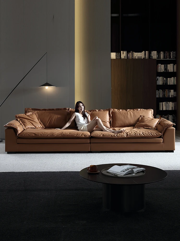 Down latex sofa living room modern simple and light luxury straight Italian minimalist technology cloth sofa