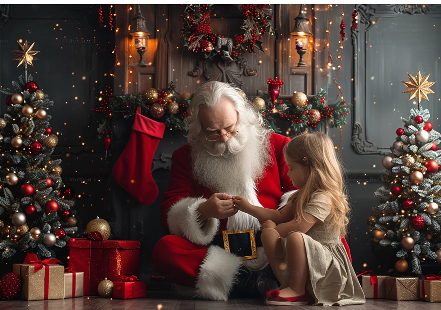 Christmas Tree With Red And Gold Ornaments Candles Backdrops Kids Family Photography Child Baby Photocall Xmas Trees Backgrounds image 3