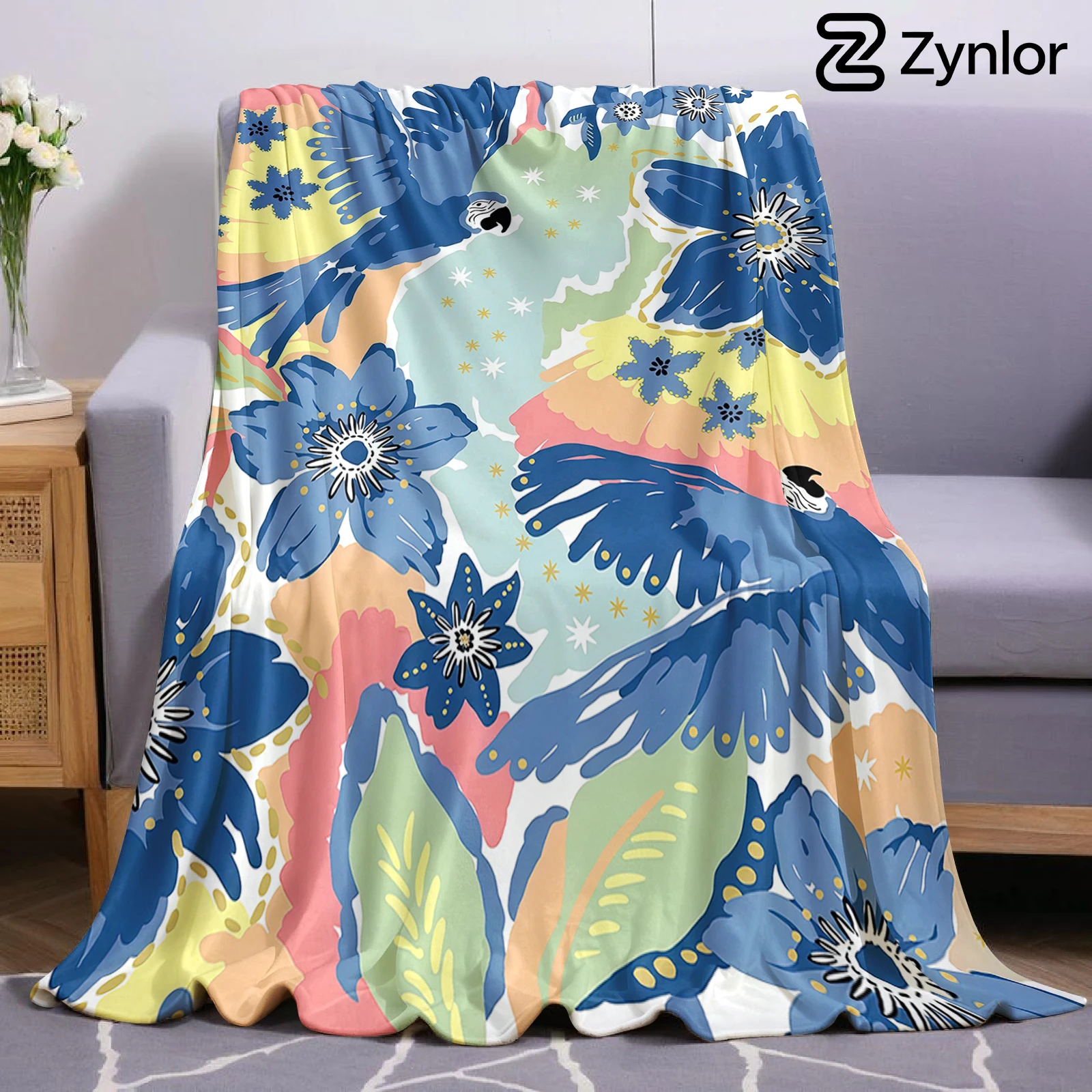 Tropical Parrot Christmas Fleece Throw Blanket Soft Warm Cozy Xmas Home Decor for Bed Sofa Couch Holiday Present