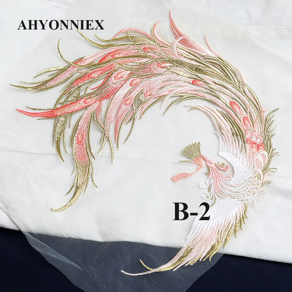 AHYONNIEX Pairs Phoenix Costume Patch  National Decoration Applique DIY Craft Hand Sewing Wedding Dress Cloth Stickers