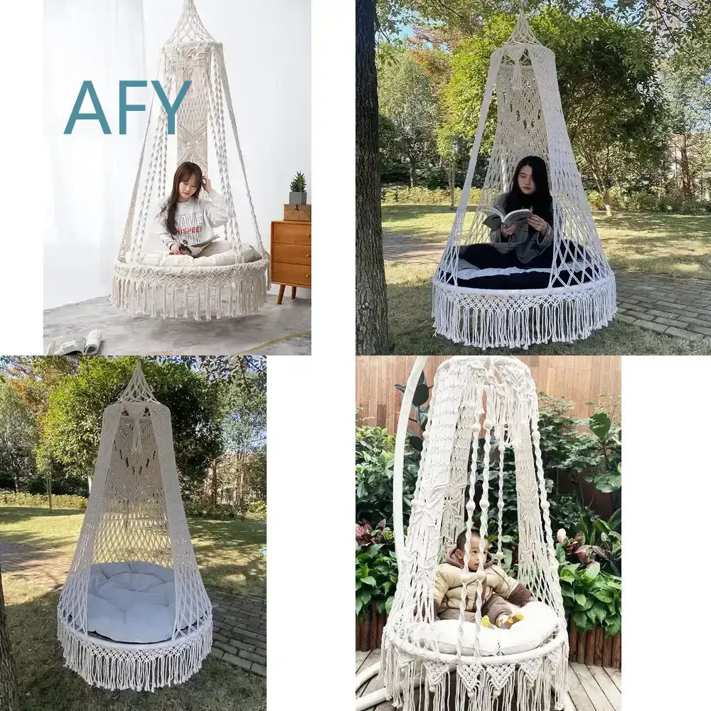 Handmade Rope Hanging Basket Chair for Indoor Swing Bedroom Household Balcony Outdoor Courtyard Lazy Cradle Boho Decor