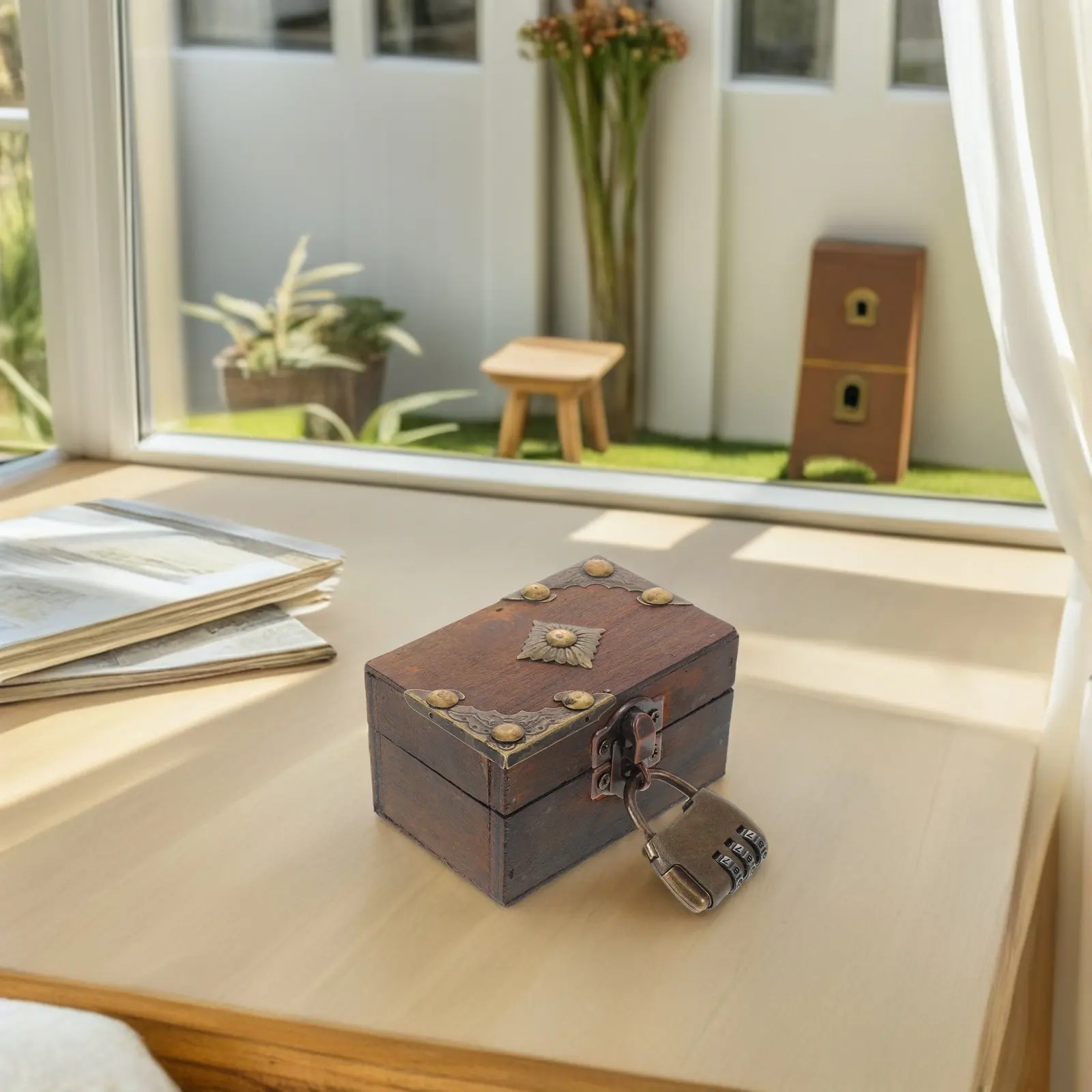 Vintage Jewelry Solid Wood Desk Organizer Decorative Countertop Storage Chest Rustic Keepsake Box Organizer