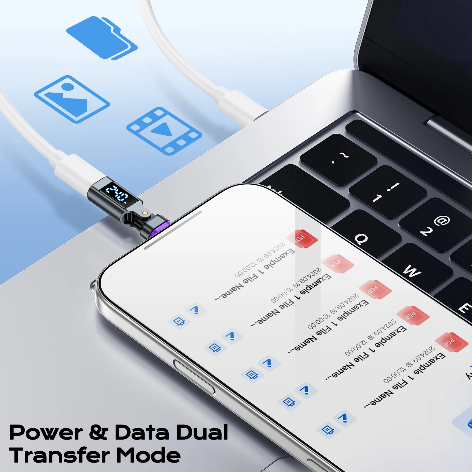 Adapter USB-C na USB-C z cyfrowym wyświetlaczem AUFU 16PIN, magnetyczny, z obsługą PD 240W, szybkie ładowanie, konwerter OTG USB-C żeński do iPhone'a i Samsunga — zdjęcie produktu 3