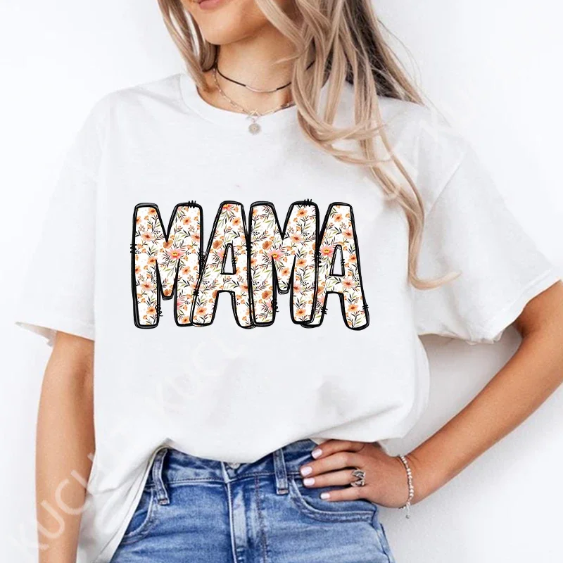 Cat Mama Print T-shirt Fashion Casual Short Sleeve Crew Neck Top for Summer Clothing Mom Tee T-shirts Fashion Women's Clothing