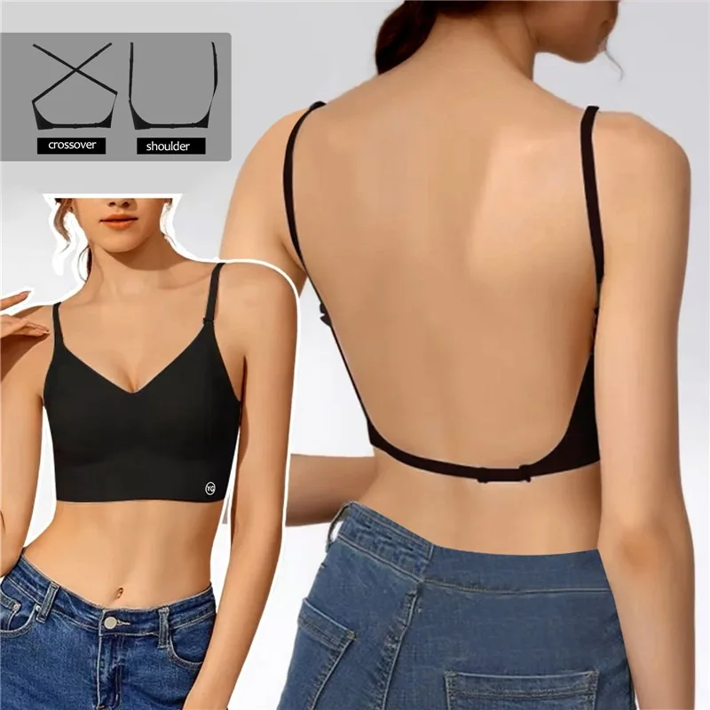 Invisible Bra with Bare Open Back New Sexy Women Intimate Underwear Small Chest Pudh Up Gathered Lingerie Thin Vest Backless