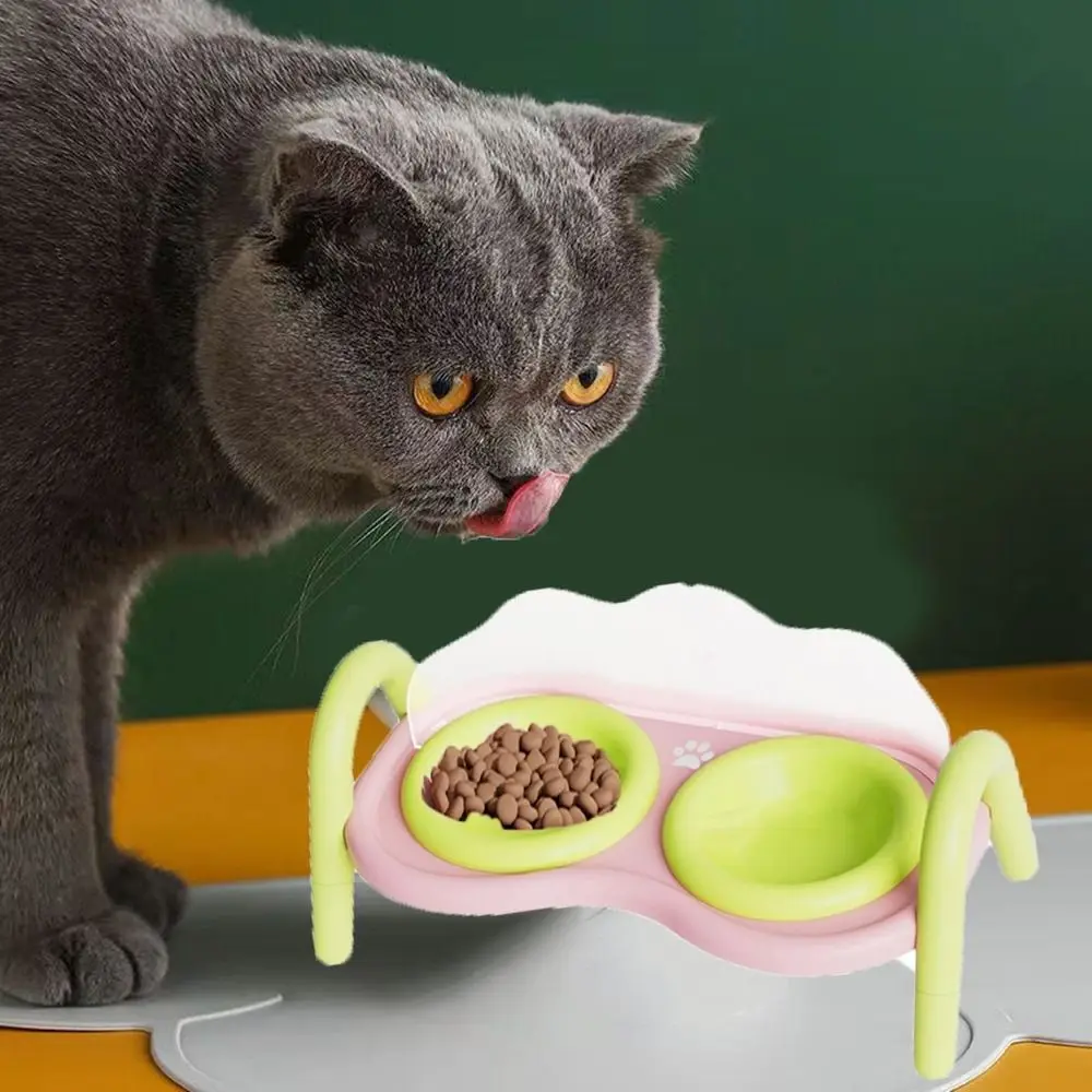 

Ceramic Cat Double Bowl High Foot Design Neck Protection Pet Elevated Raised Bowls Anti-Tip with Stand Pet Drinking Bowls