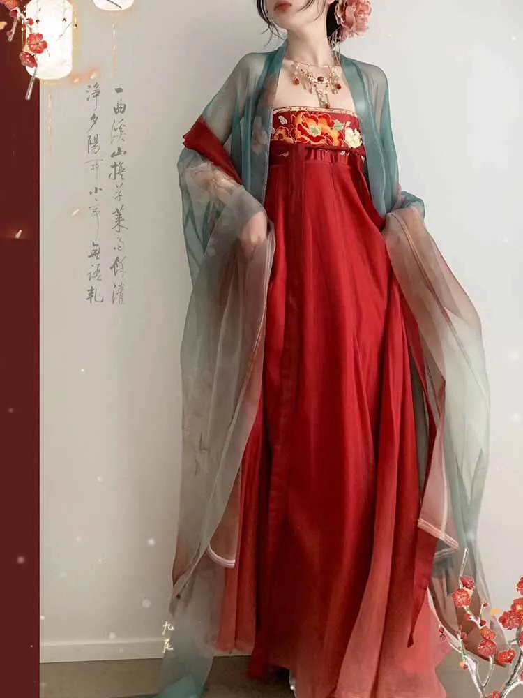 

2026 New Hanfu Dress Women Chinese Vintage Red Embroidered Hanfu Dress Female Halloween Cosplay Costume Birthday Party Outfit