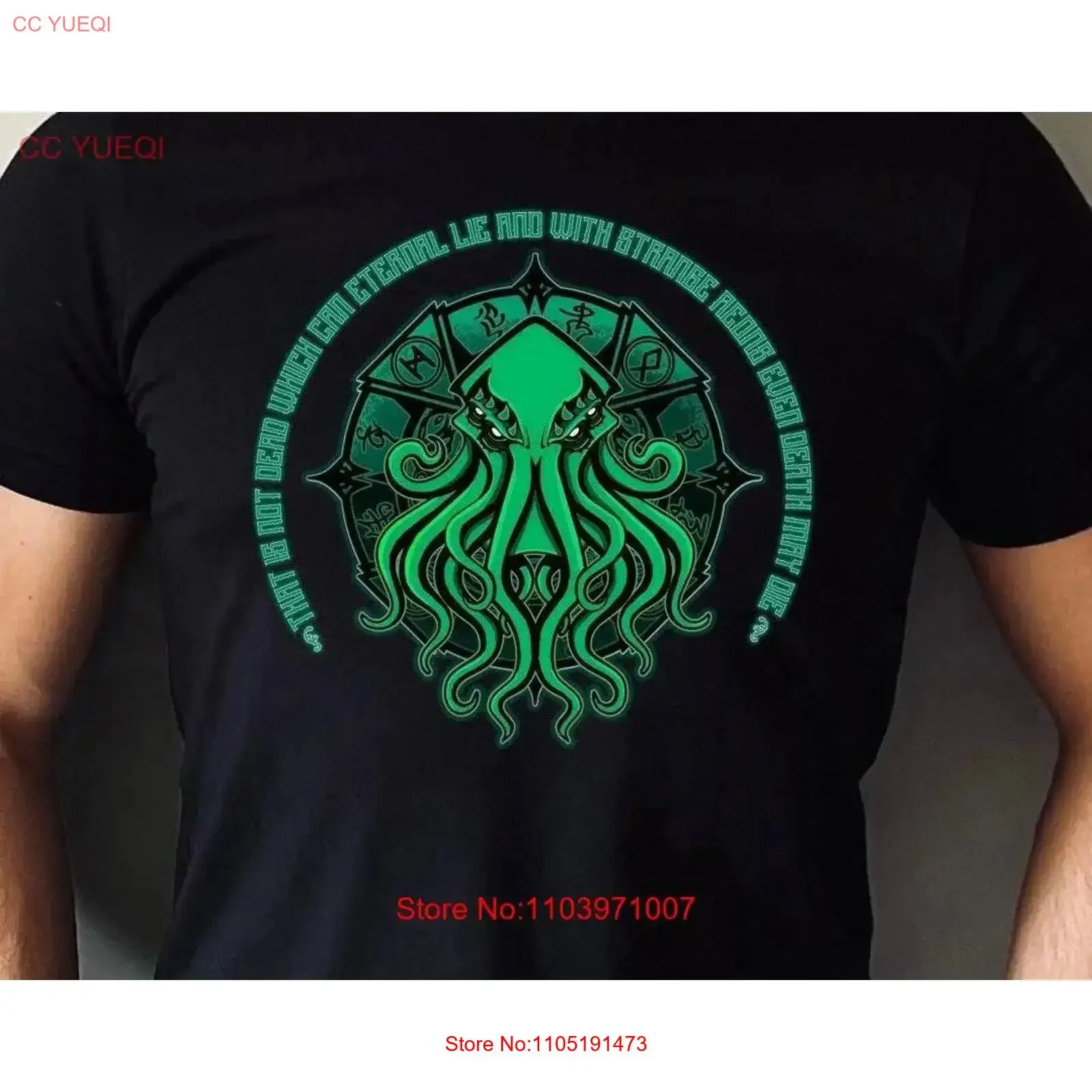Cthulhu That Is Not Dead Which Can Eternal Lie by Eldritch Arts on Black T Shirt vintage Washed homme Soft Unisex Stylish